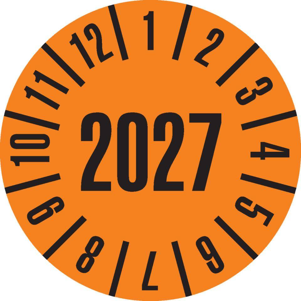 Prüfplakette 2027, orange, Folie, ablösbar, Ø 35mm, 10/Bogen-0