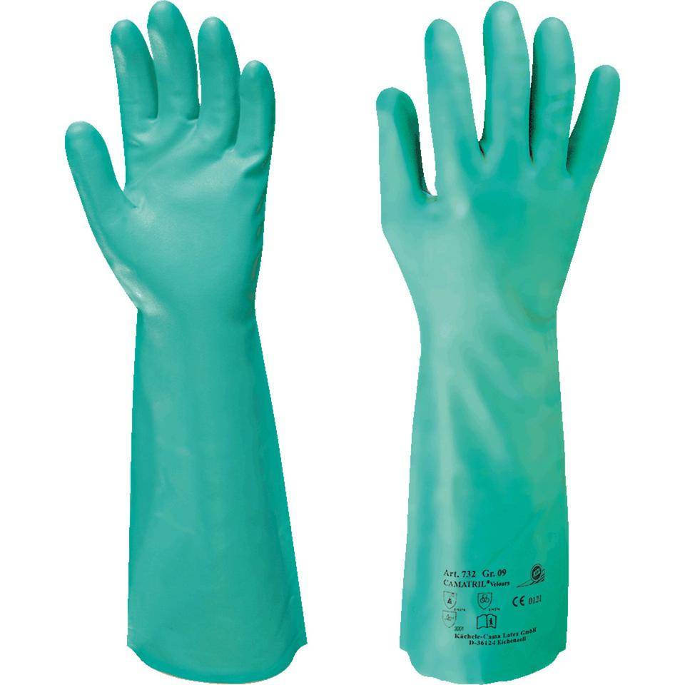 KCL Chemikalien-Schutzhandschuh Camatril® 732, Kat.III, grün, Nitril, 400mm, Größe 7-0