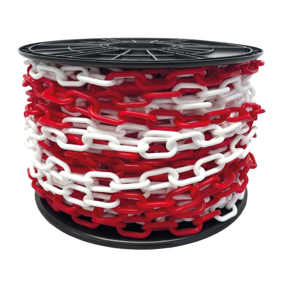Absperrkette auf einer Spule, rot/weiß, Kunststoff, Ø 6mm, Länge50m-0