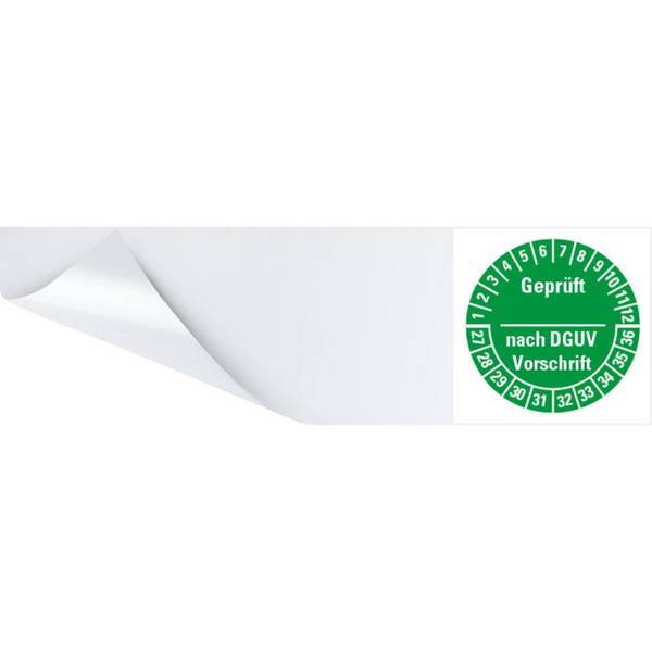 Kabelprüfplakette Geprüft DGUV Vor. 27-36, grün, Folie, selbstklebend, 57x25mm, 6/Bogen