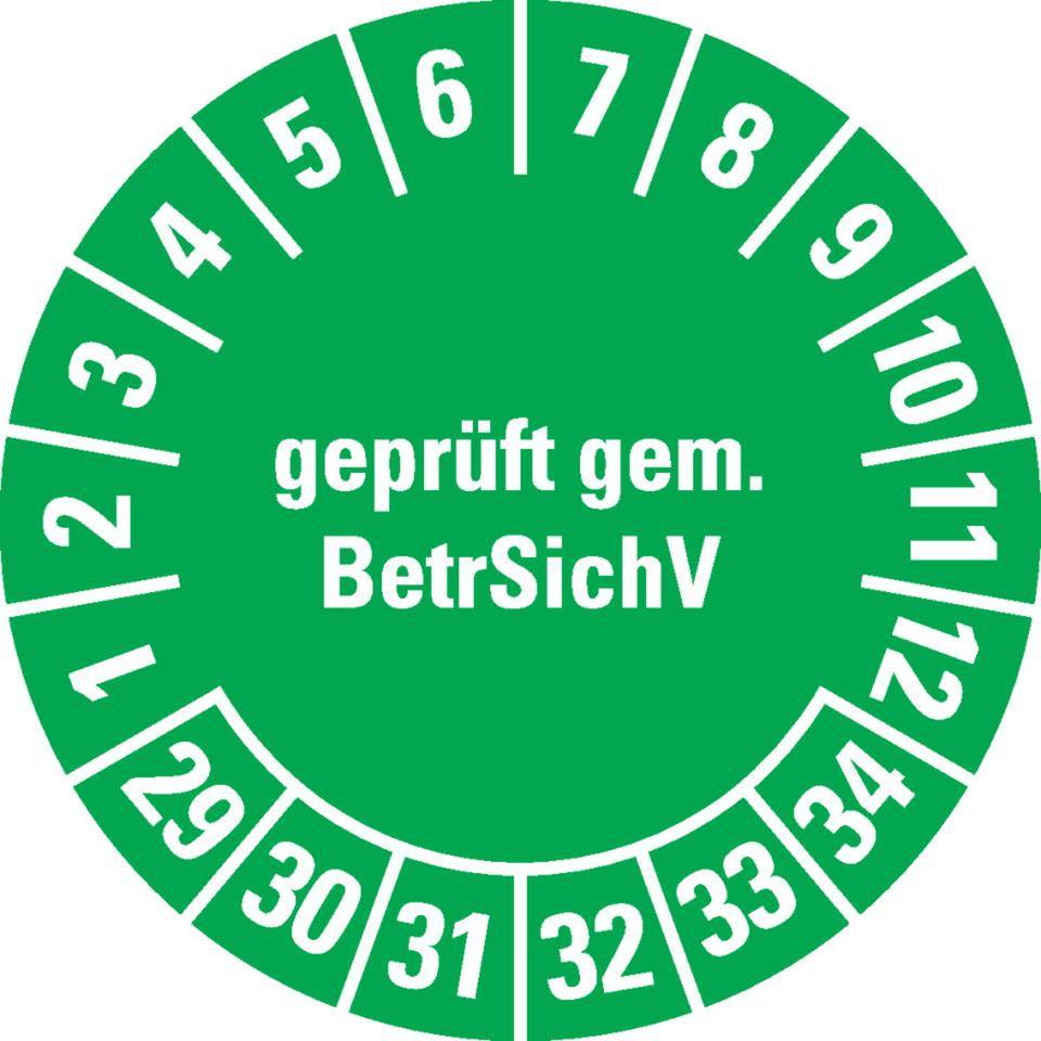 Prüfplakette BetrSichV, 29-34, grün, Dokumentenfolie, selbstklebend, Ø 30mm, 18/Bogen-0