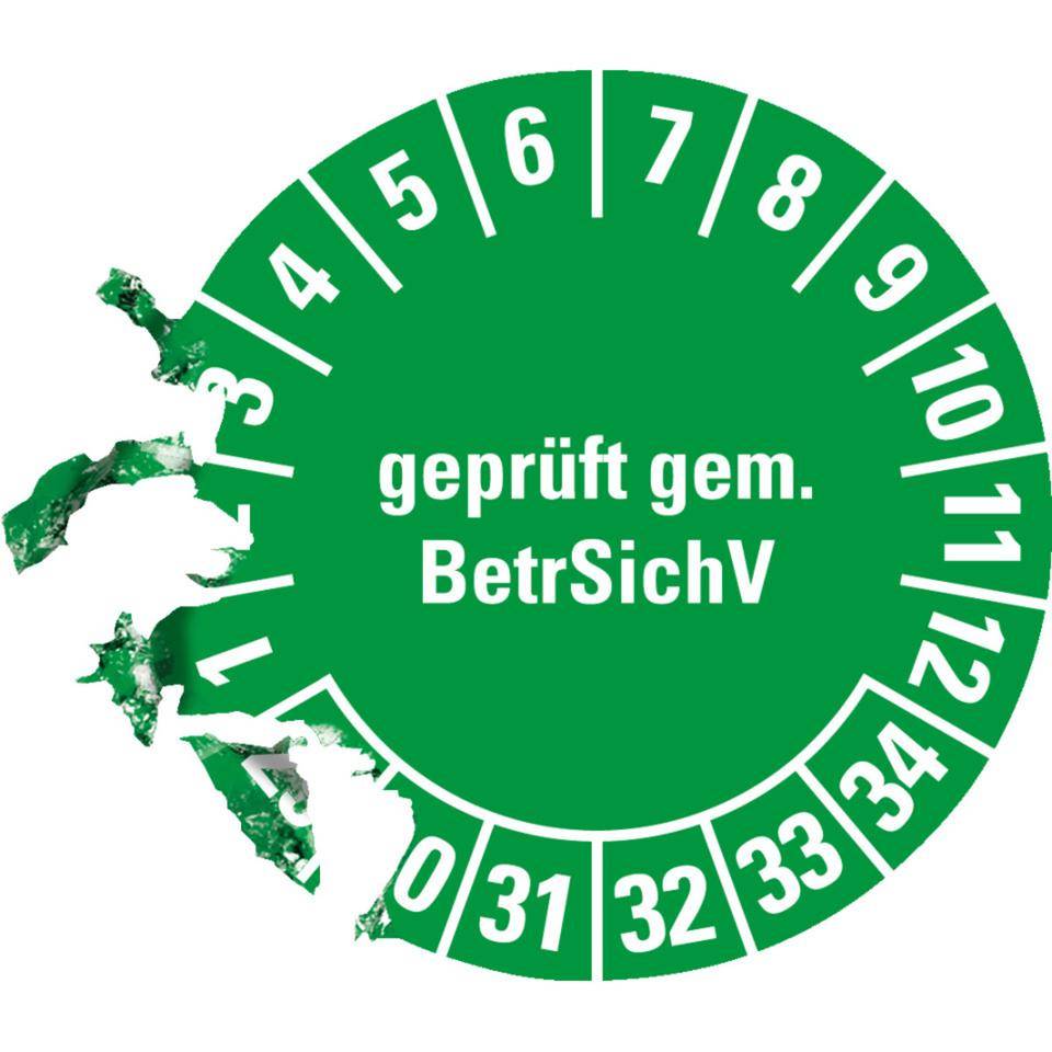 Prüfplakette BetrSichV, 29-34, grün, Dokumentenfolie, selbstklebend, Ø 30mm, 18/Bogen-2