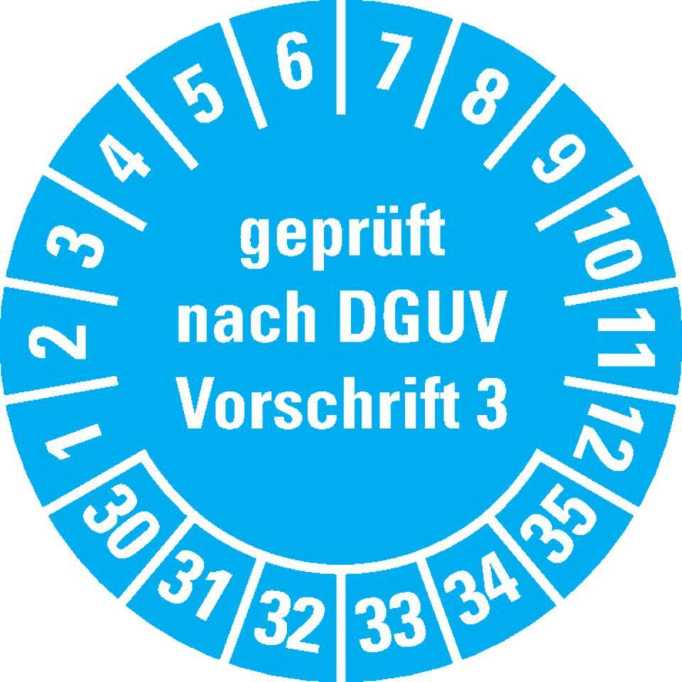 Prüfplakette geprüft nach DGUV Vorschrift 3, 30-35, hellblau, Folie, ablösbar, Ø 20mm, 36/Bogen-0