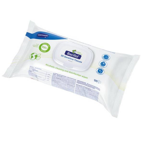 HARTMANN Bacillol® 30 Sensitive Green Tissues, weiß, 170x200mm, 120 Tücher/VE