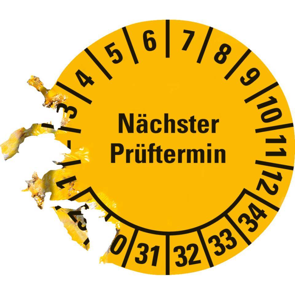 Prüfplakette Nächster Prüftermin 29-34, gelb, Dokumentenfolie, Spezialkleber, Ø 30mm, 18/Bogen-1