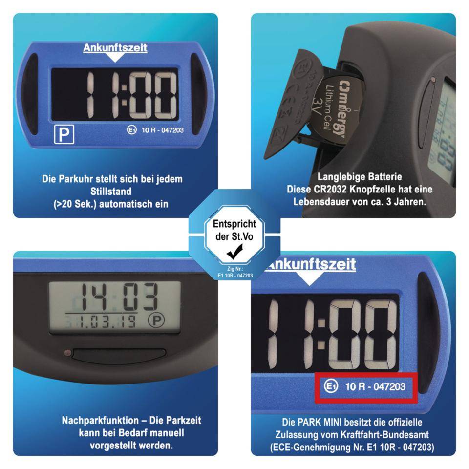 Needit Park Mini, elektronische, vollautomatische Parkscheibe, blau, StVO-Zulassung, 90x52mm-1