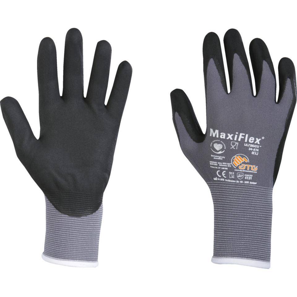 ATG Handschuh MaxiFlex® Ultimate, Kat.II, grau/schwarz, Nylon, 230mm, Größe 11-0