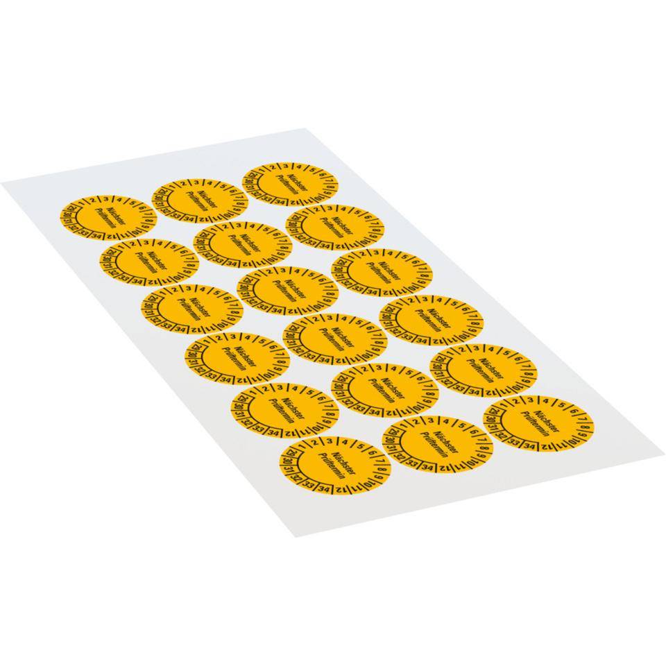 Prüfplakette Nächster Prüftermin 29-34, gelb, Dokumentenfolie, Spezialkleber, Ø 30mm, 18/Bogen-3
