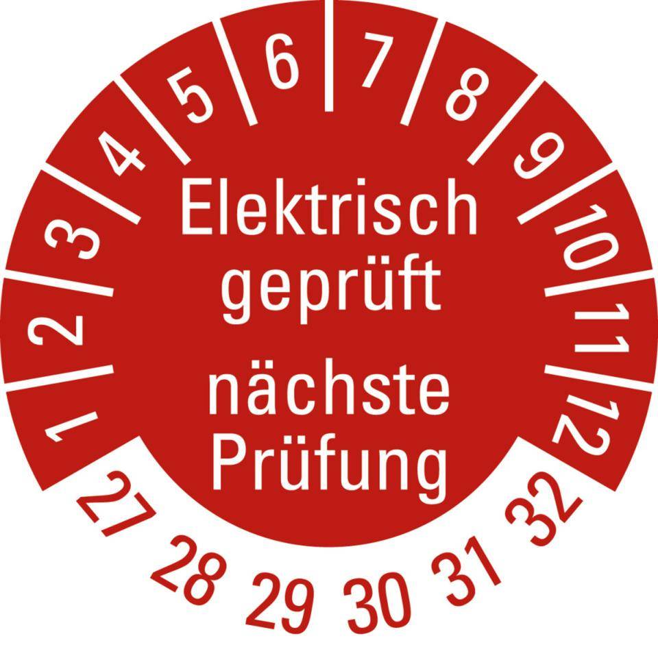 Prüfplakette Elektrisch geprüft Nächster Prüftermin, 27-31, rot,Folie, ablösbar, Ø 20mm, 500/Rolle-0