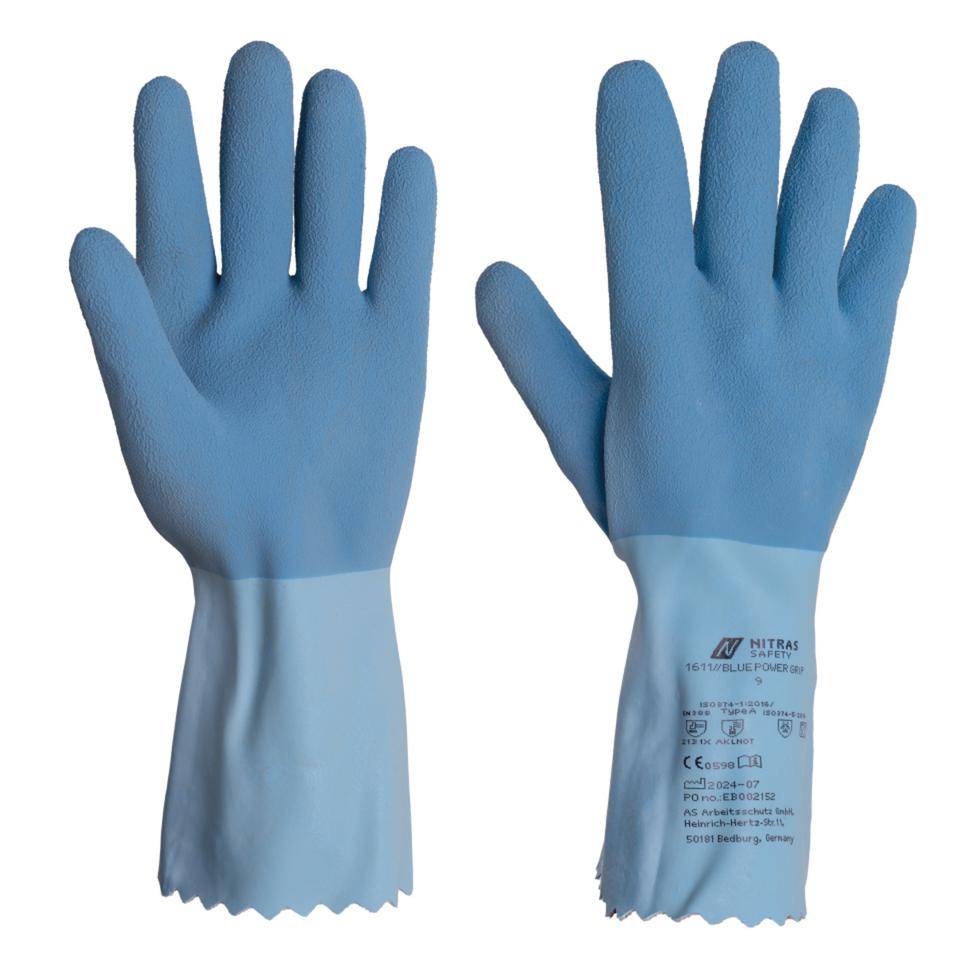 NITRAS® Chemikalien-Handschuh BLUE POWER GRIP, Kat.III, blau, Latex, 300mm, Größe 8-0