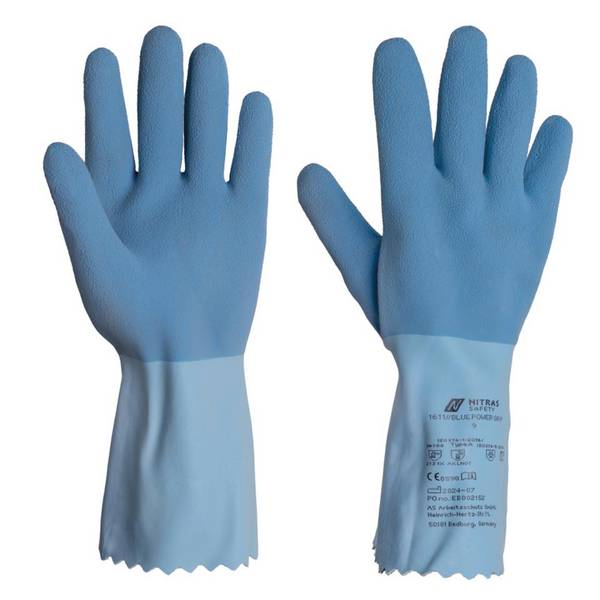 NITRAS® Chemikalien-Handschuh BLUE POWER GRIP, Kat.III, blau, Latex, 300mm, Größe 8