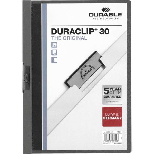 DURABLE Klemmmappe DURACLIP 30 A4, anthrazit/grau, DIN A4, 25/VE