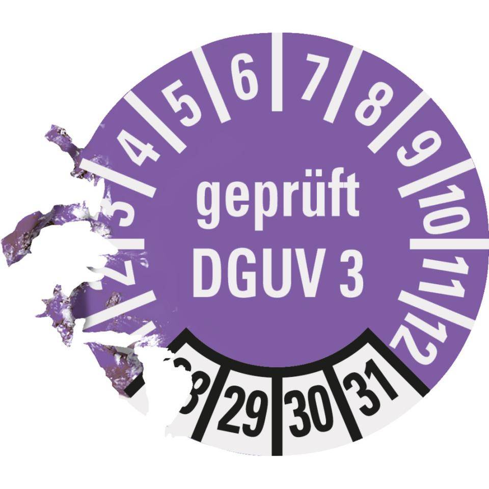 Prüfplakette Geprüft nach DGUV 3 28-30, violett, Dokumentenfolie, Ø10mm, 128/Bogen-2