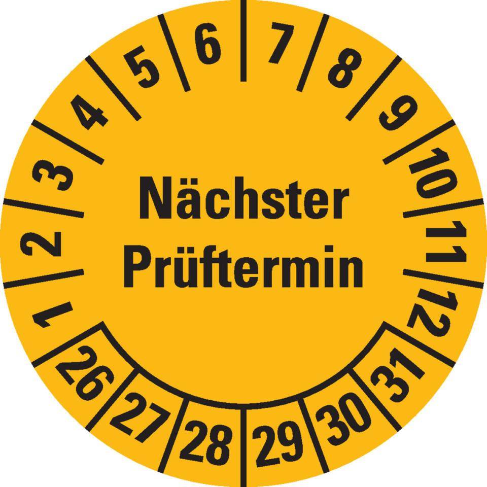 Prüfplakette Nächster Prüftermin, 26-31, gelb, Folie, ablösbar, Ø20mm, 36/Bogen-0