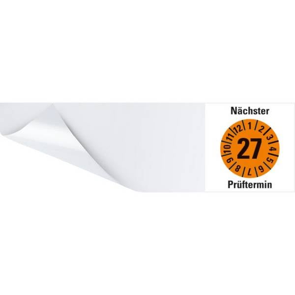 Kabelprüfplakette Nächster Prüftermin 27, orange, Folie, selbstklebend, 57x25mm, 60/Heft