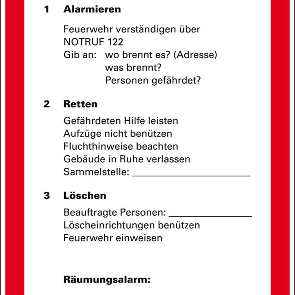 Verhalten im Brandfall Feuerwehr verständigen, Kunststoff, 210x297mm-0