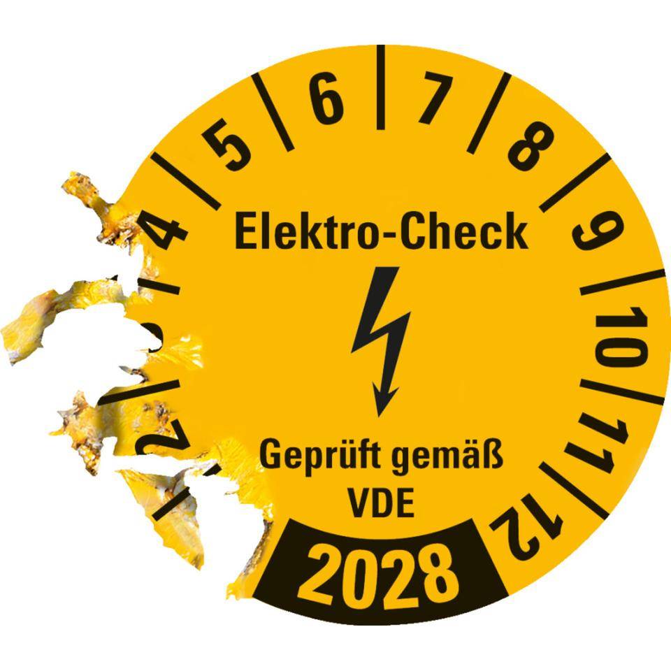 Prüfplakette Elektro-Check Geprüft.., 2028, gelb, Dokumentenfolie, Ø 20mm, 36/Bogen-1