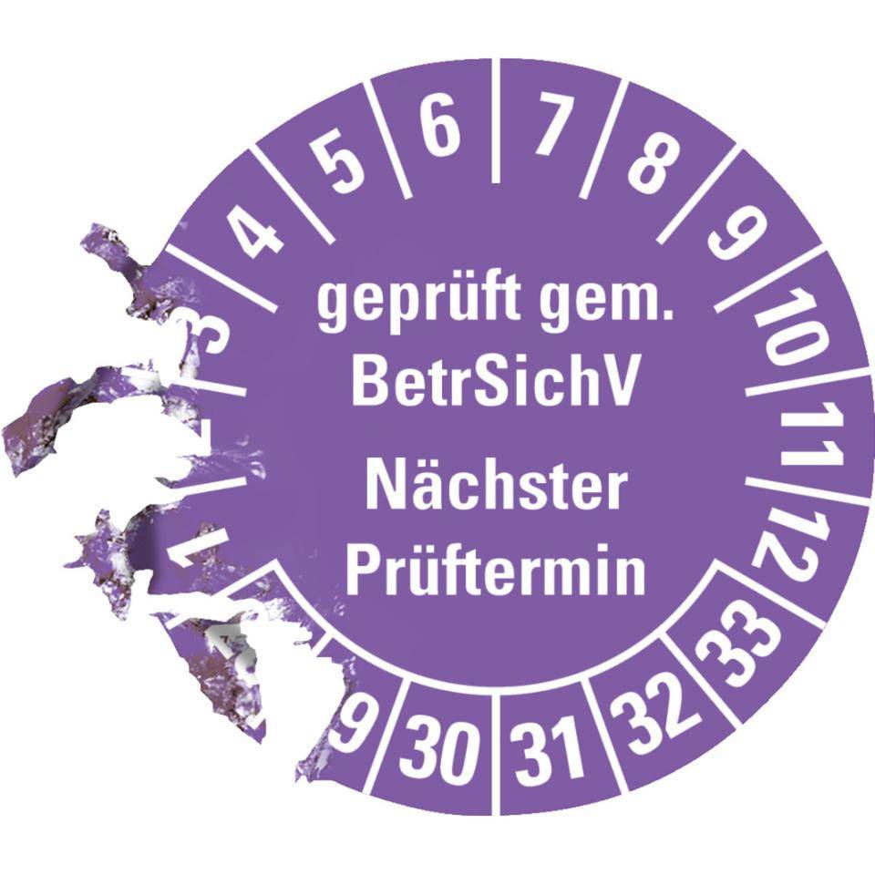 Prüfplakette BetrSichV nächster Prüftermin, 28-33, violett, Dokumentenfolie, Ø30mm, 18/Bogen-2