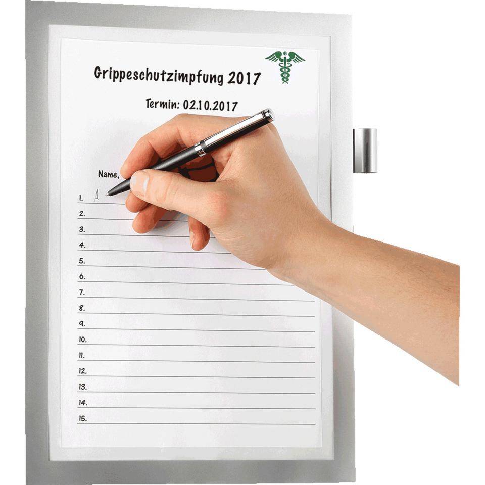DURABLE Informationsrahmen DURAFRAME NOTE, mit Stiftehalter, silber, DIN A4-1