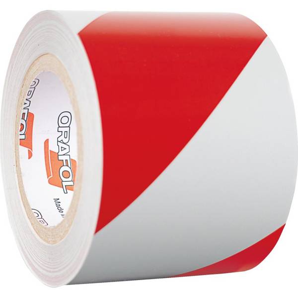 ORALITE® Reflexfolie, linksweisend, vollreflektierend, rot/weiß,100mm, 25m/Rolle