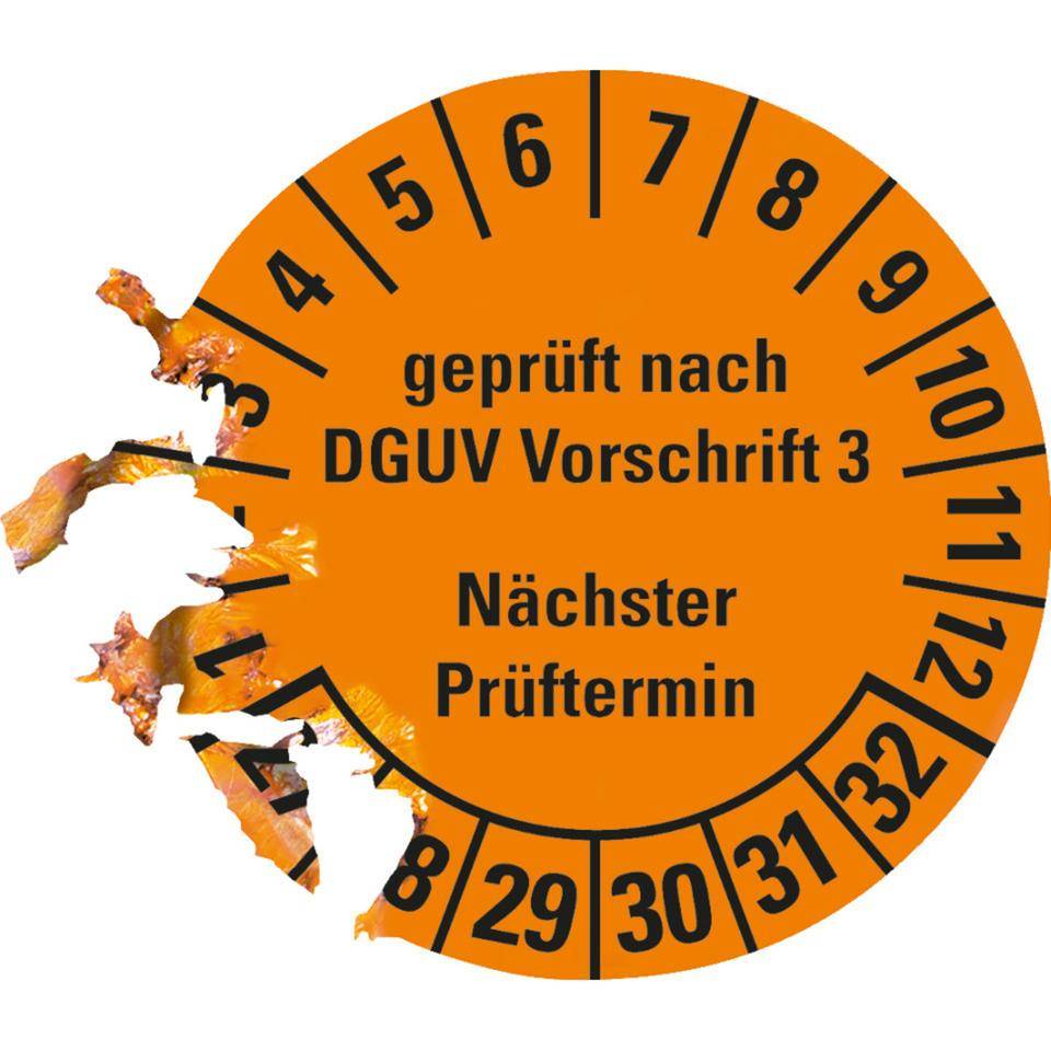 Prüfplakette geprüft DGUV Vorschrift 3 Nächster Prüftermin 27-32, orange, Dokumentenfolie, Ø30mm, 1250/Rolle-3