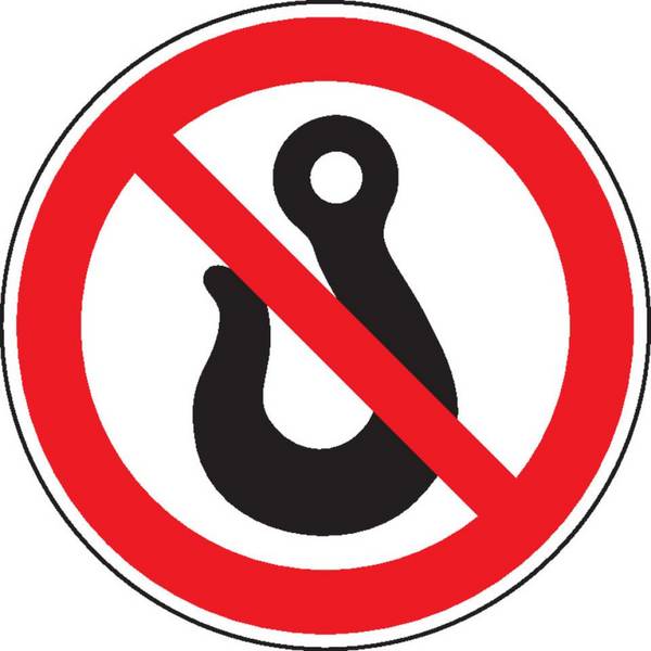 Verbotschild Kranhaken, praxisbewährt, Folie, selbstklebend, Ø 100mm