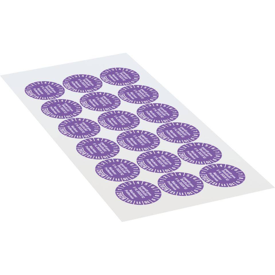 Prüfplakette BetrSichV §14, DGUV52, Nächster Prüftermin, 2028, violett, Folie, Spezialkleber, Ø30mm, 18/Bogen-1