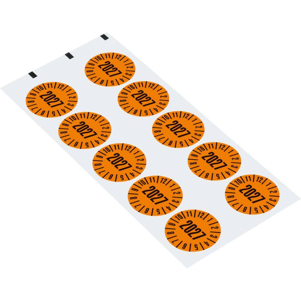 Prüfplakette 2027, orange, Folie, ablösbar, Ø 35mm, 10/Bogen-3