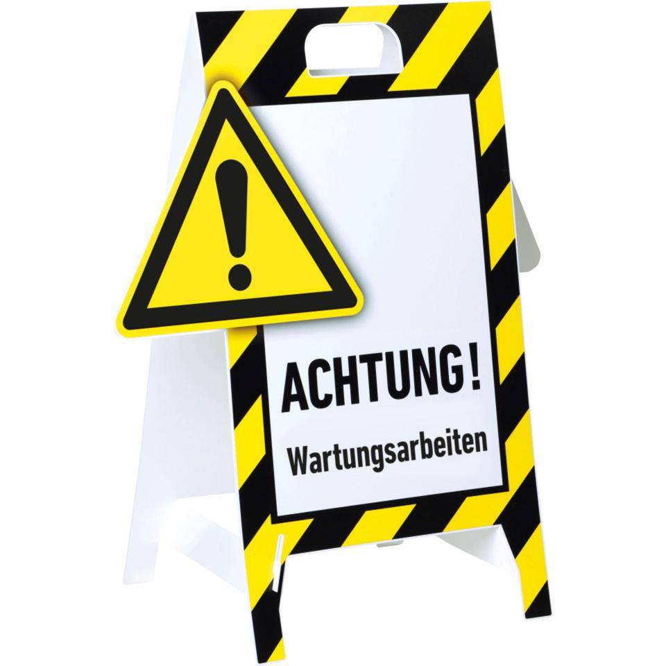 Warnaufsteller 3D-Optik, ACHTUNG! Wartungsarbeiten, Kunststoff, 480x650mm, 300g-0