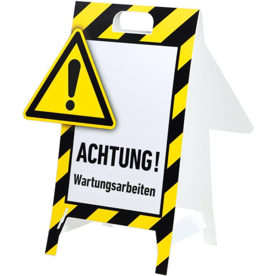 Warnaufsteller 3D-Optik, ACHTUNG! Wartungsarbeiten, Kunststoff, 480x650mm, 300g-1