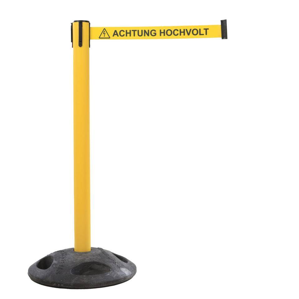 RS-GUIDESYSTEMS® Sicherheits-Gurtpfosten, gelb, Gurt ACHTUNG HOCHVOLT, 8kg-0