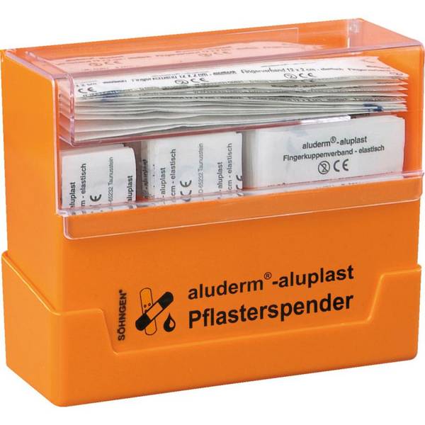 aluderm-aluplast Pflasterspender, gefüllt, Kunststoff, Wandhalterung, 160x122x57mm