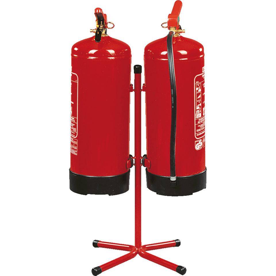 Feuerlöscher-Ständer, Aufbewahrung von 2 Geräten, für 4-12kg Löscher, rot, Stahl-0