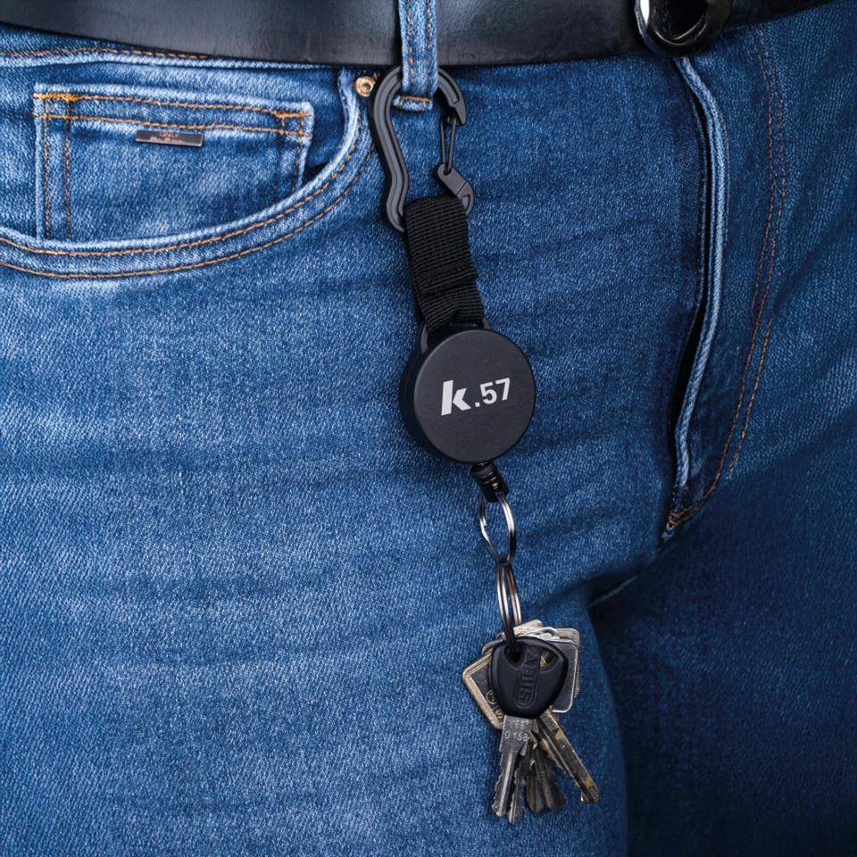 K.57 Schlüsselrolle m.Karabiner,ausziehbares Kevlarseil,schwarz,Kunststoff 120cm-2