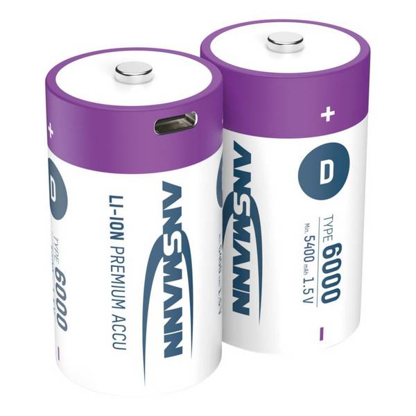 ANSMANN Lithium-Ionen Akkus Mono D Typ 6000 (min. 5400 mAh), 2/VE