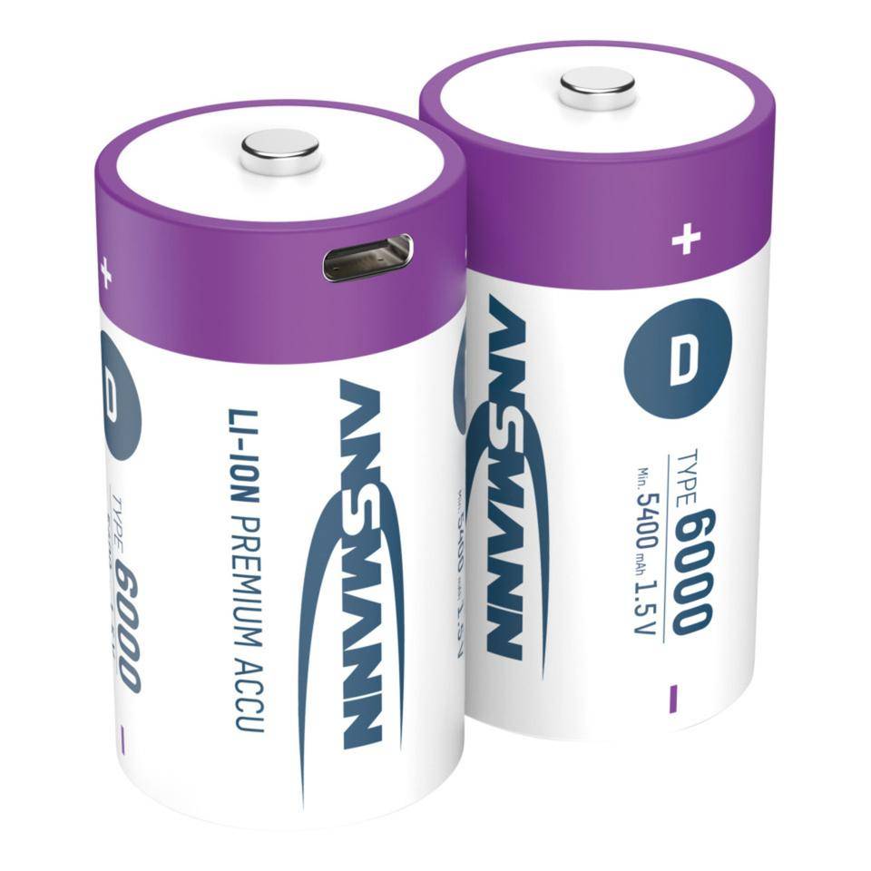ANSMANN Lithium-Ionen Akkus Mono D Typ 6000 (min. 5400 mAh), 2/VE-0