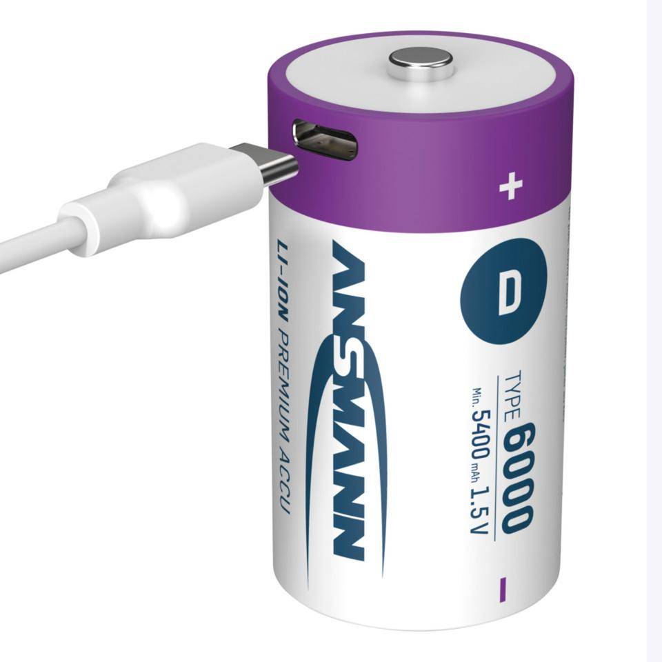 ANSMANN Lithium-Ionen Akkus Mono D Typ 6000 (min. 5400 mAh), 2/VE-2