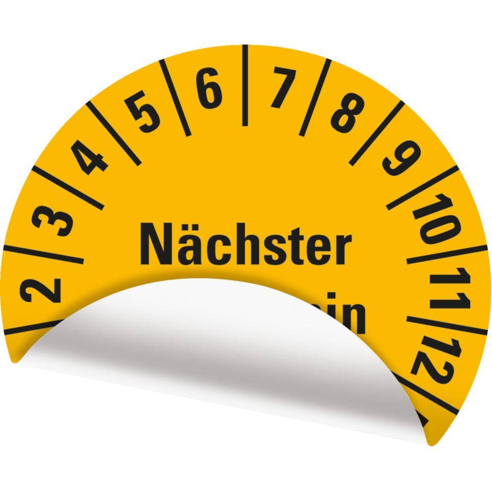 Prüfplakette Nächster Prüftermin, 26-31, gelb, Folie, ablösbar, Ø20mm, 36/Bogen-3