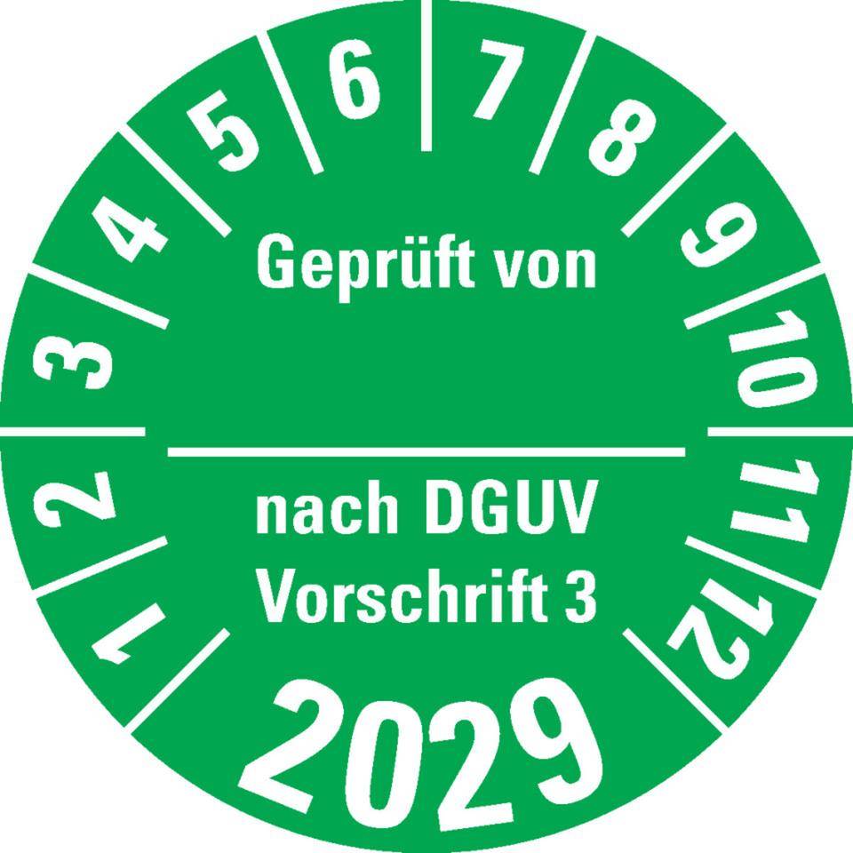Prüfplakette Geprüft von nach DGUV 3, 2029, grün, Dokumentenfolie, Ø 30mm, 500/Rolle-0