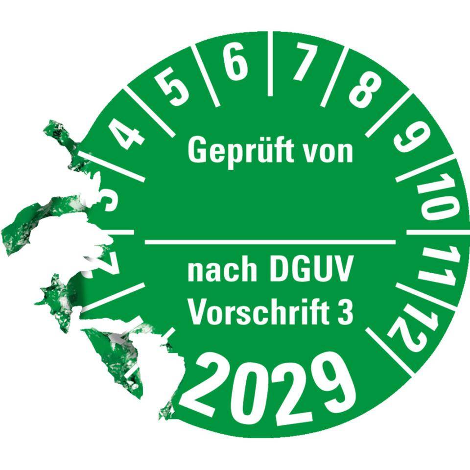Prüfplakette Geprüft von nach DGUV 3, 2029, grün, Dokumentenfolie, Ø 30mm, 500/Rolle-1
