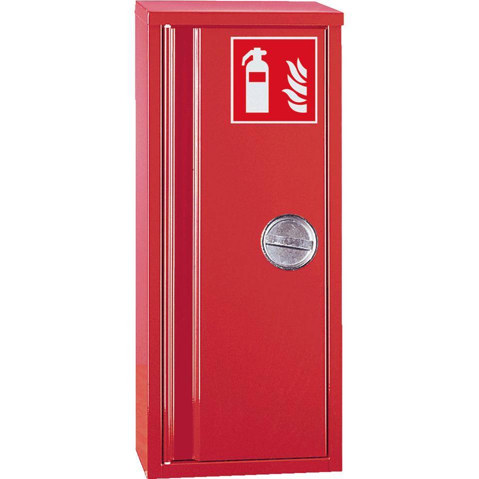 Feuerlöscher-Schutzbehälter, Typ B, für Löscher bis 12kg, mit Drehriegelverschluss, rot, Stahlblech-0