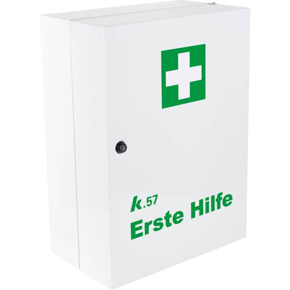 K.57 Verbandschrank, 1-türig, 3 Einlegeböden, weiß, Stahlblech, 320x450x190mm-0