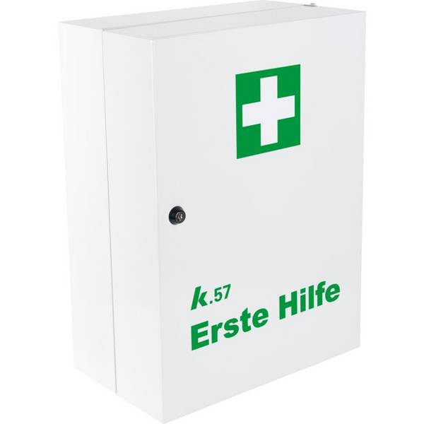 K.57 Verbandschrank, 1-türig, 3 Einlegeböden, weiß, Stahlblech, 320x450x190mm