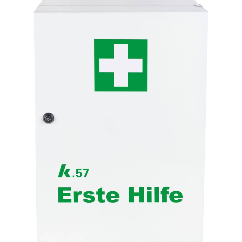 K.57 Verbandschrank, 1-türig, 3 Einlegeböden, weiß, Stahlblech, 320x450x190mm-1