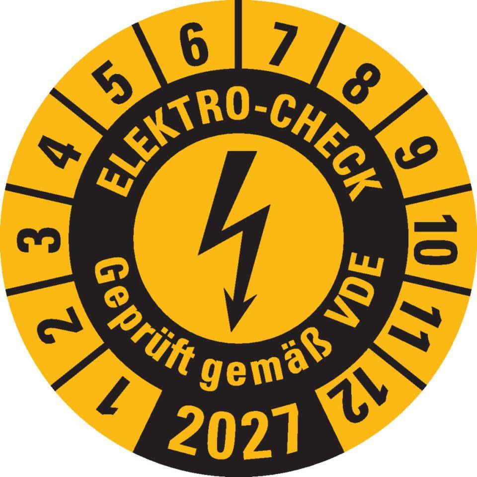Prüfplakette ELEKTRO-CHECK Geprüft.., 2027, gelb, Dokumentenfolie, Ø 20mm, 36/Bogen-0