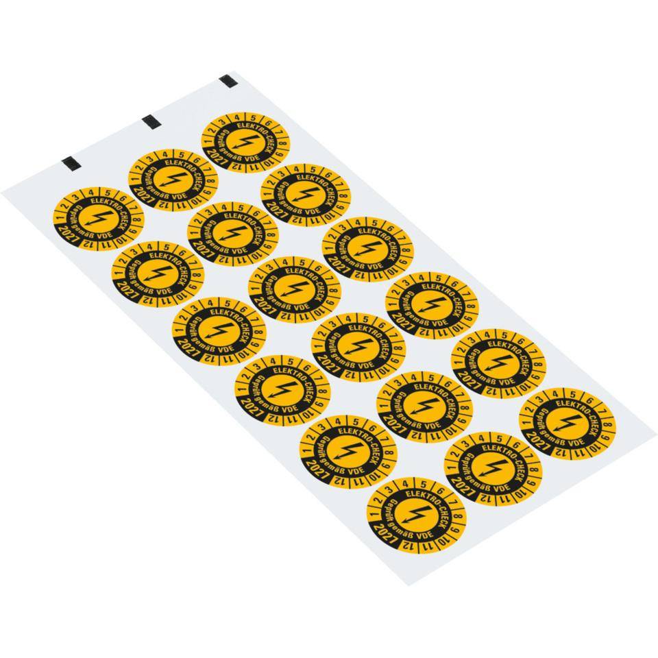 Prüfplakette ELEKTRO-CHECK Geprüft..., 2027, gelb, Dokumentenfolie, Ø 30mm, 18/Bogen-1