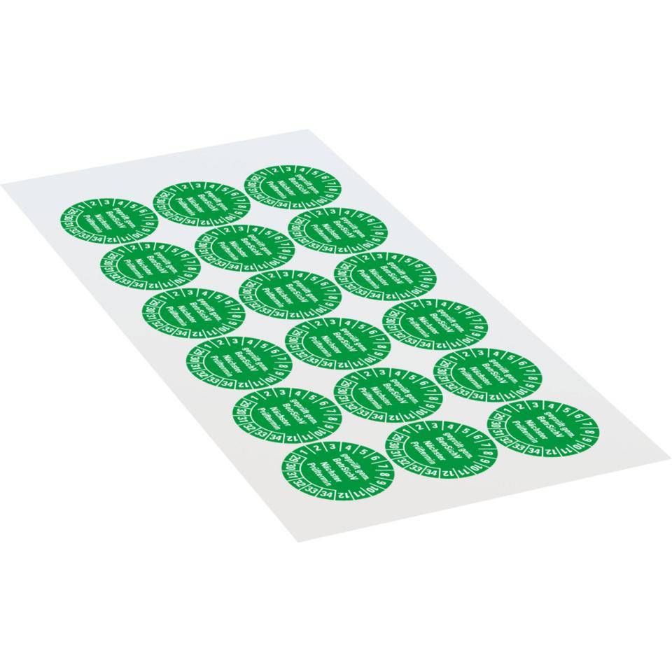 Prüfplakette BetrSichV nächster Prüftermin, 29-34, grün, Dokumentenfolie, Ø30mm, 18/Bogen-1