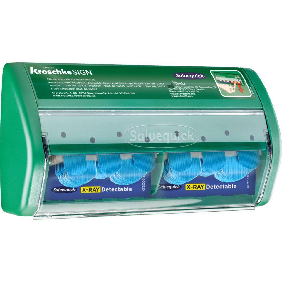 Salvequick® Pflasterspender, Wandbefestigung, gefüllt mit x-Ray detectable Strips-0