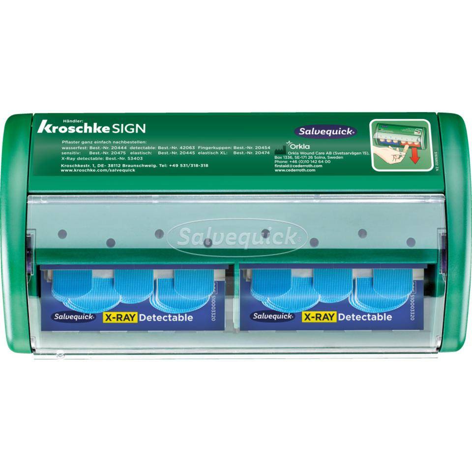 Salvequick® Pflasterspender, Wandbefestigung, gefüllt mit x-Ray detectable Strips-1