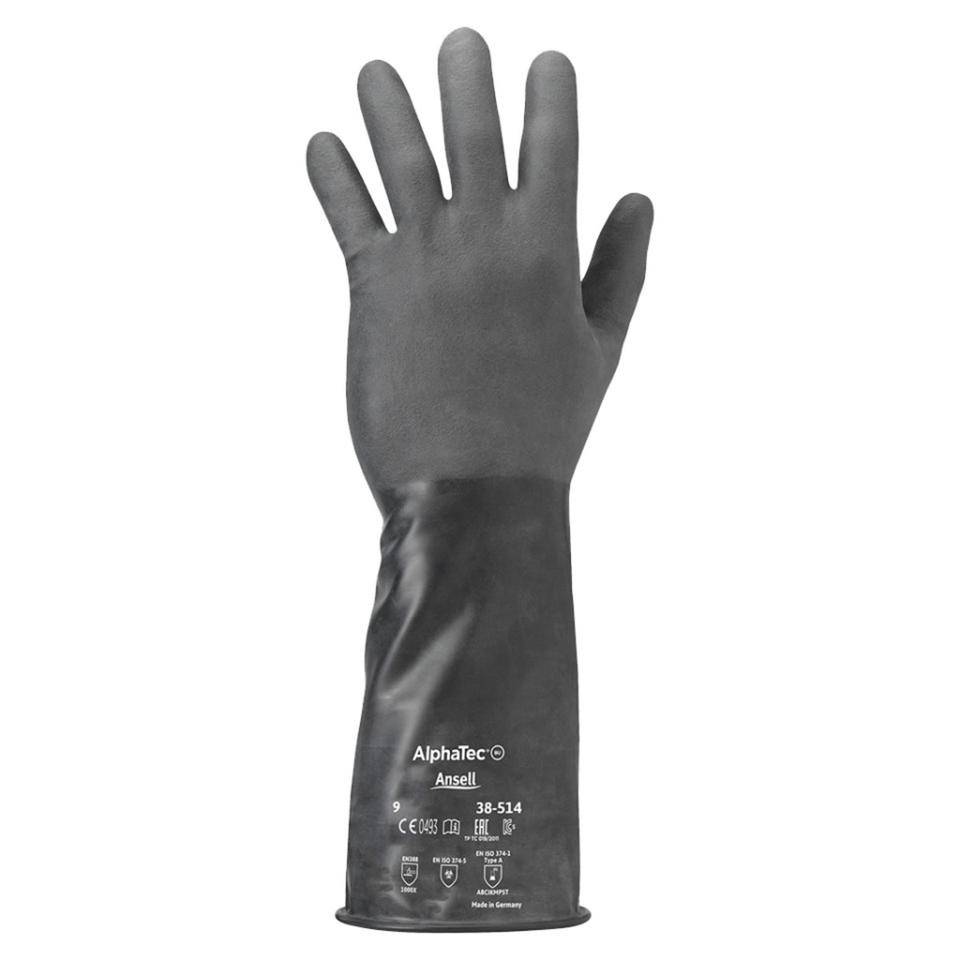 Ansell AlphaTec® Schutzhandschuh 38-514,Kat.III,schwarz,Butyl,geraut,Größe 8-0